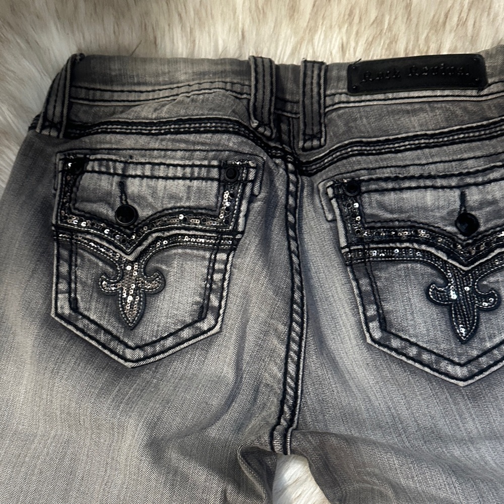 Rock Revival Black Label Women's Charcoal Jeans with Embellished Pockets